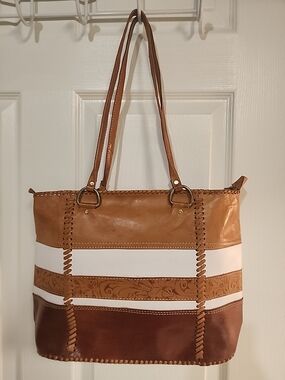 Vintage Hand Tooled Leather Handbag Boho Western Embossed Shoulder Purse Bag